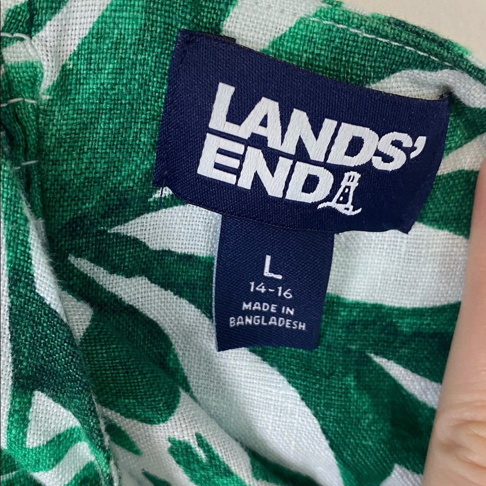 Tropical Green Leaf Print Linen Dress - Picture 6 of 7